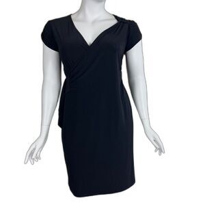 Joseph Ribkoff Womens Size 14 Black Faux Wrap Sheath Slinky Dress Minimal Office